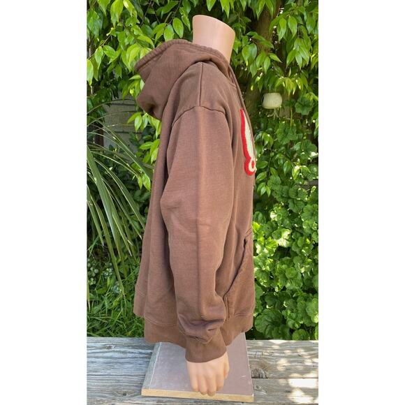 Market Love Carefully Brown Textured Hooded Sweatshirt Unisex XL Cotton Designer - Picture 4 of 8